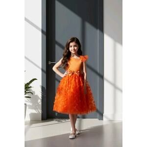Orange Tulle Overlay Easter Pagent Church Party Butterfly Dress Size 6-7